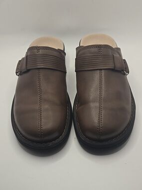 Clarks Patty Lorene Brown Slip-On Mules Sz 7 Buckle Strap Clogs Shoes Boho Comfy